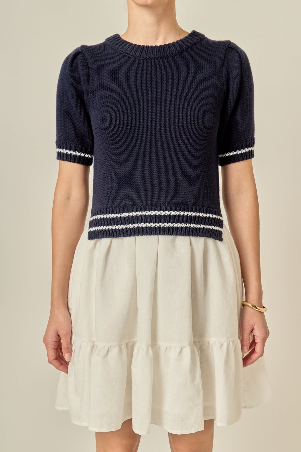 ENGLISH FACTORY - Mixed Media Puff Sleeve Mini Dress - DRESSES available at Objectrare