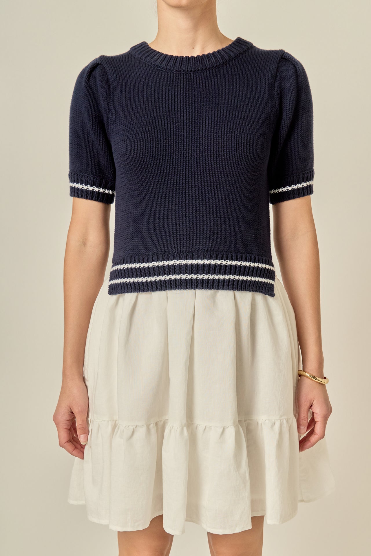 ENGLISH FACTORY - Mixed Media Puff Sleeve Mini Dress - DRESSES available at Objectrare