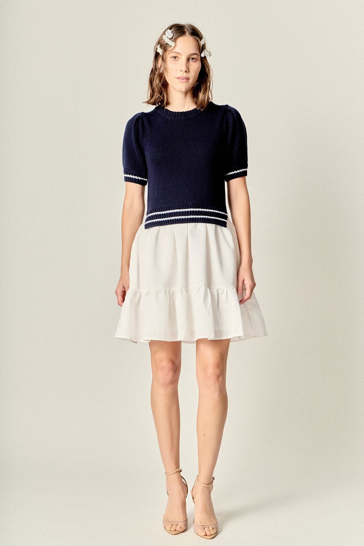 ENGLISH FACTORY - Mixed Media Puff Sleeve Mini Dress - DRESSES available at Objectrare