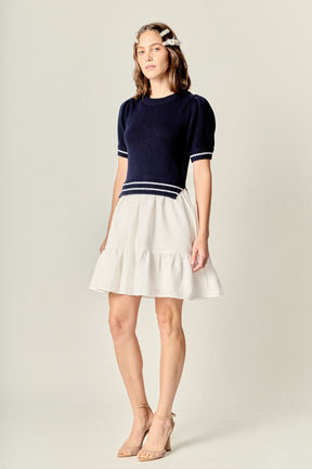 ENGLISH FACTORY - Mixed Media Puff Sleeve Mini Dress - DRESSES available at Objectrare