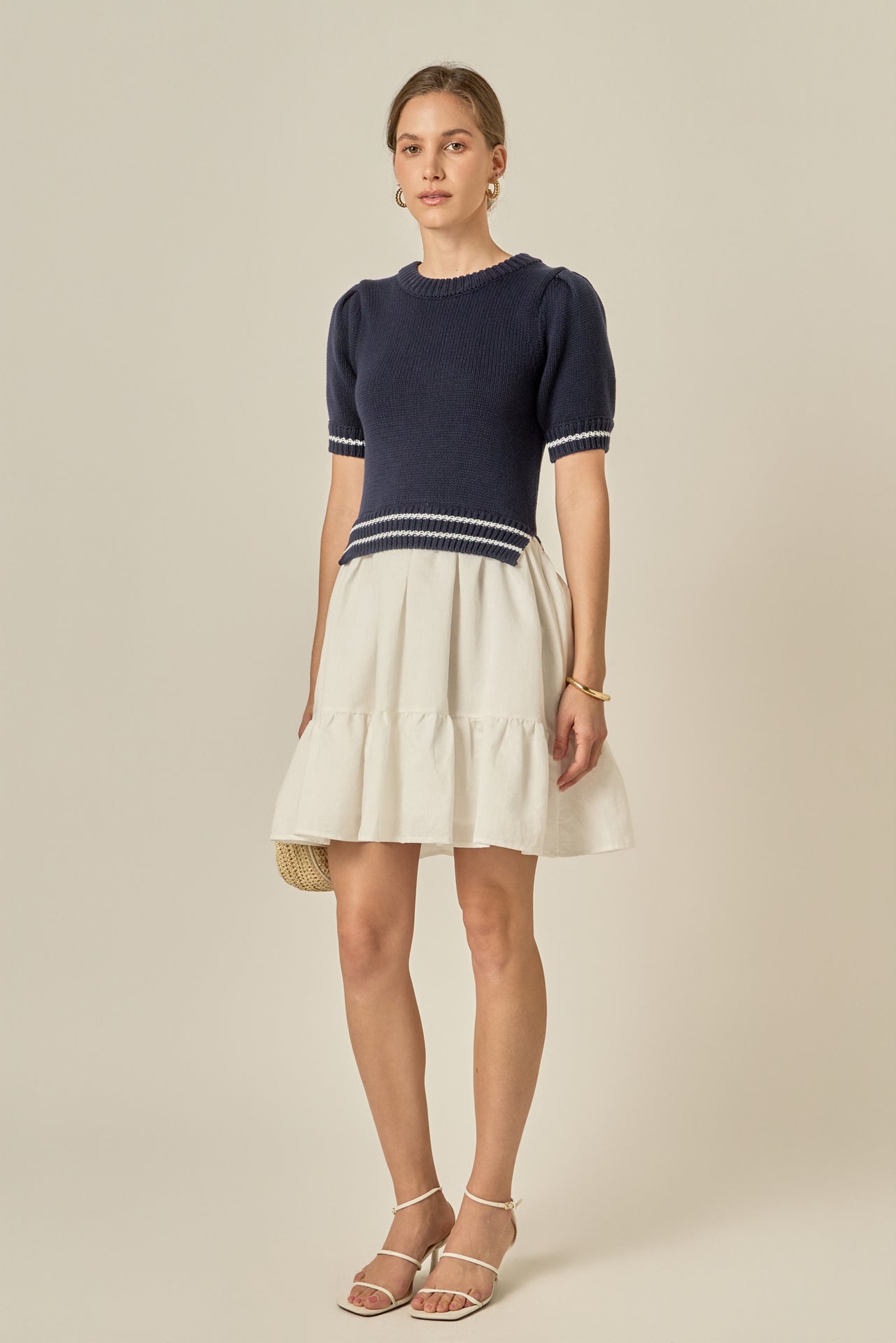 ENGLISH FACTORY - Mixed Media Puff Sleeve Mini Dress - DRESSES available at Objectrare