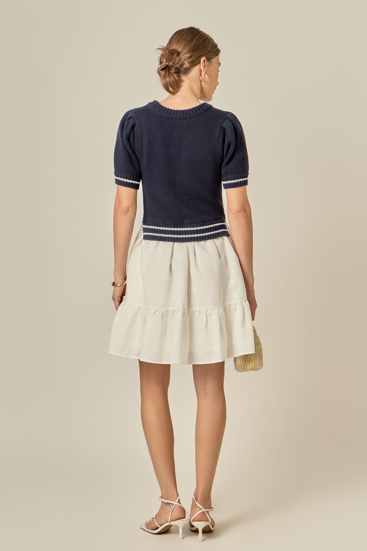 ENGLISH FACTORY - Mixed Media Puff Sleeve Mini Dress - DRESSES available at Objectrare