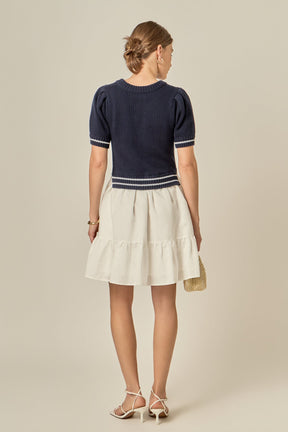 ENGLISH FACTORY - Mixed Media Puff Sleeve Mini Dress - DRESSES available at Objectrare
