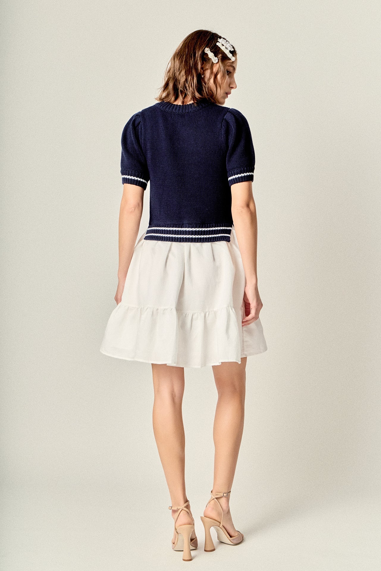 ENGLISH FACTORY - Mixed Media Puff Sleeve Mini Dress - DRESSES available at Objectrare