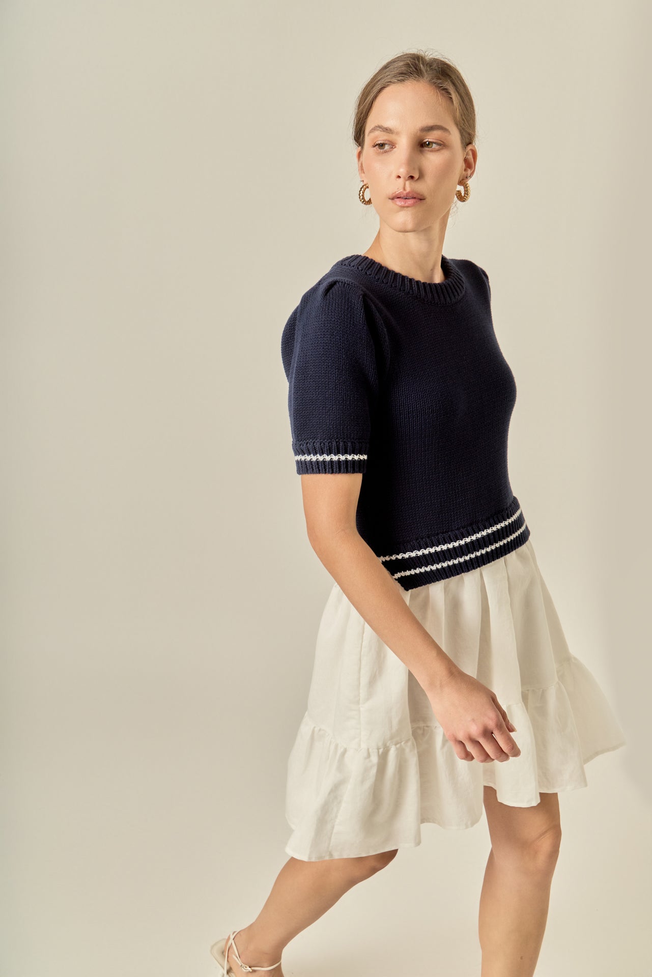 ENGLISH FACTORY - Mixed Media Puff Sleeve Mini Dress - DRESSES available at Objectrare