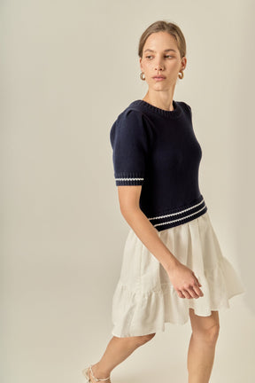 ENGLISH FACTORY - Mixed Media Puff Sleeve Mini Dress - DRESSES available at Objectrare