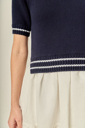 ENGLISH FACTORY - Mixed Media Puff Sleeve Mini Dress - DRESSES available at Objectrare