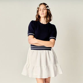 ENGLISH FACTORY - Mixed Media Puff Sleeve Mini Dress - DRESSES available at Objectrare