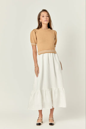 ENGLISH FACTORY - Mixed Media Puff Sleeve Midi Dress - DRESSES available at Objectrare