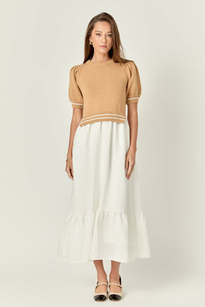 ENGLISH FACTORY - Mixed Media Puff Sleeve Midi Dress - DRESSES available at Objectrare