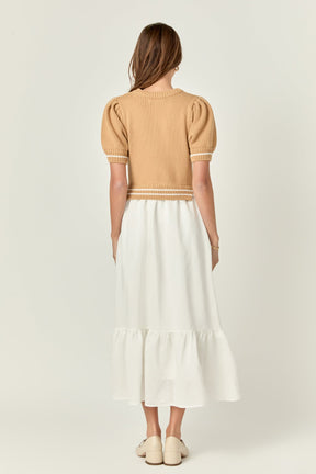 ENGLISH FACTORY - Mixed Media Puff Sleeve Midi Dress - DRESSES available at Objectrare