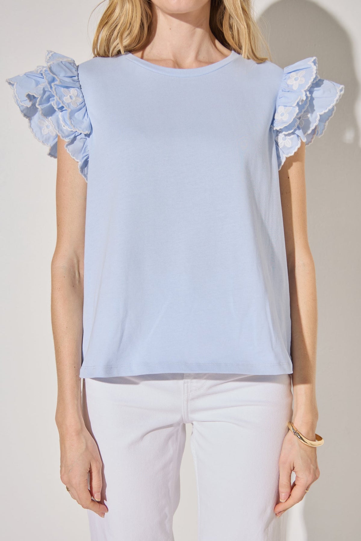 LA'VEN - Flower Embroidered Ruffle Top - TOPS available at Objectrare