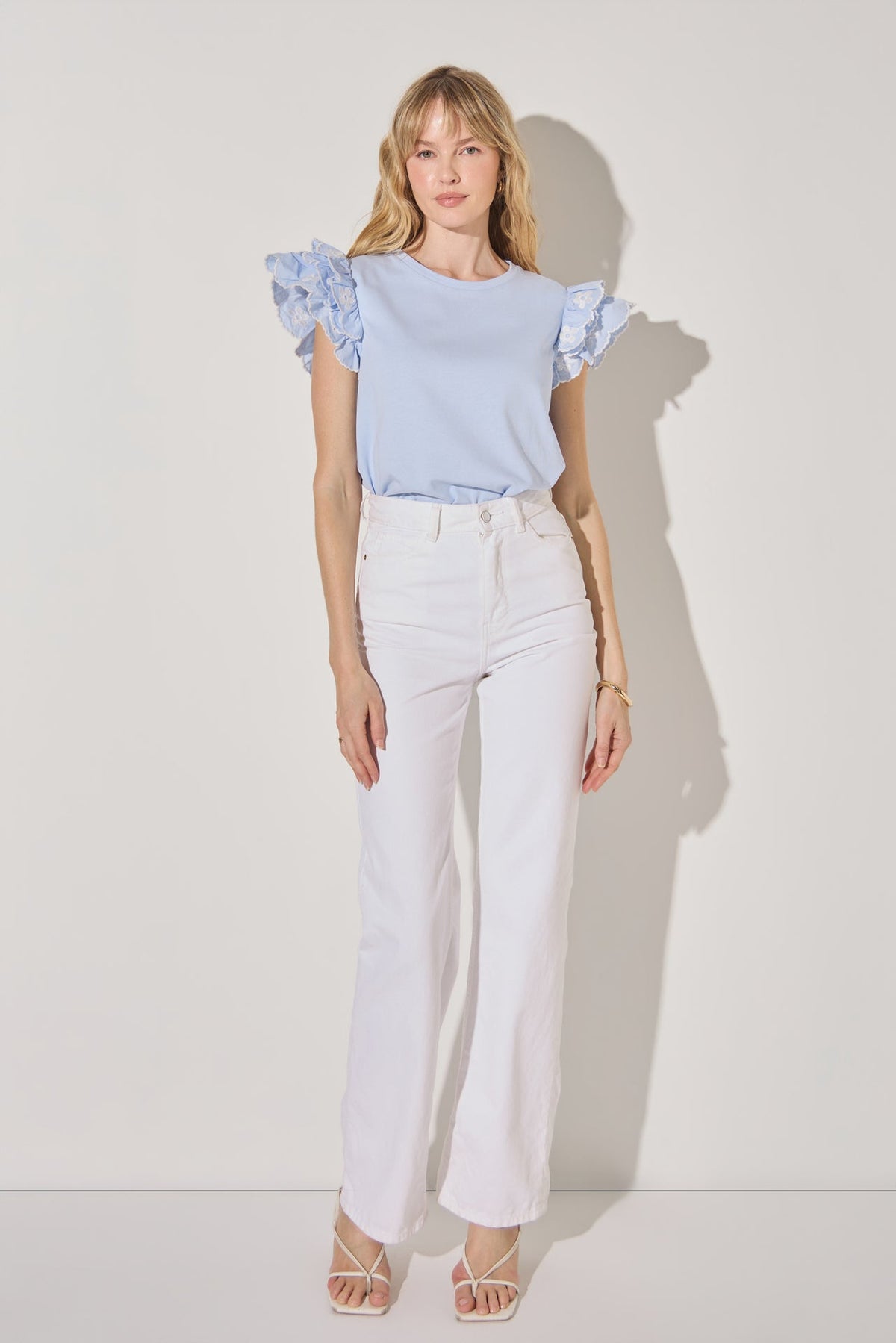 LA'VEN - Flower Embroidered Ruffle Top - TOPS available at Objectrare