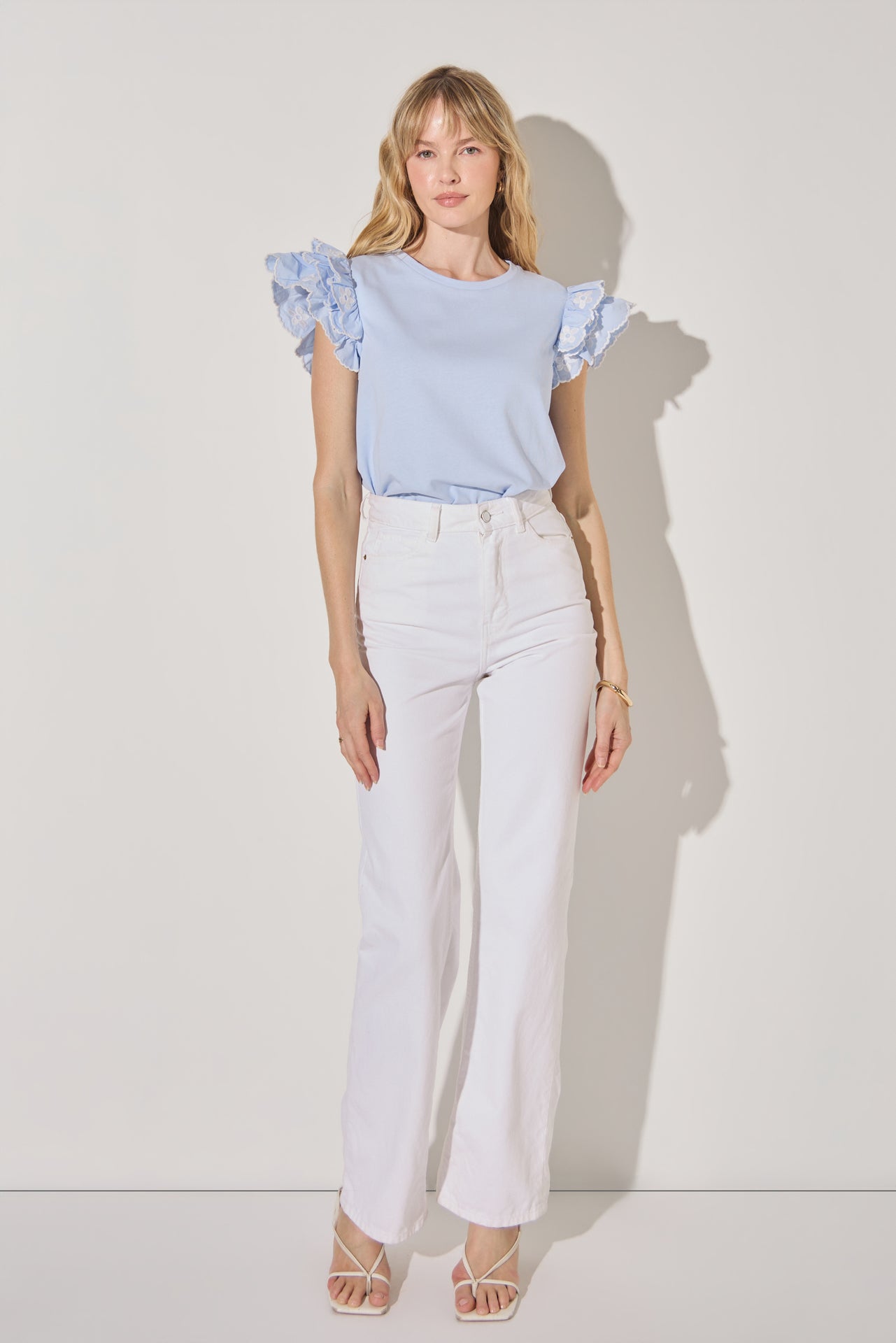 LA'VEN - Flower Embroidered Ruffle Top - TOPS available at Objectrare