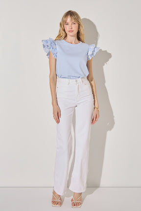 LA'VEN - Flower Embroidered Ruffle Top - TOPS available at Objectrare