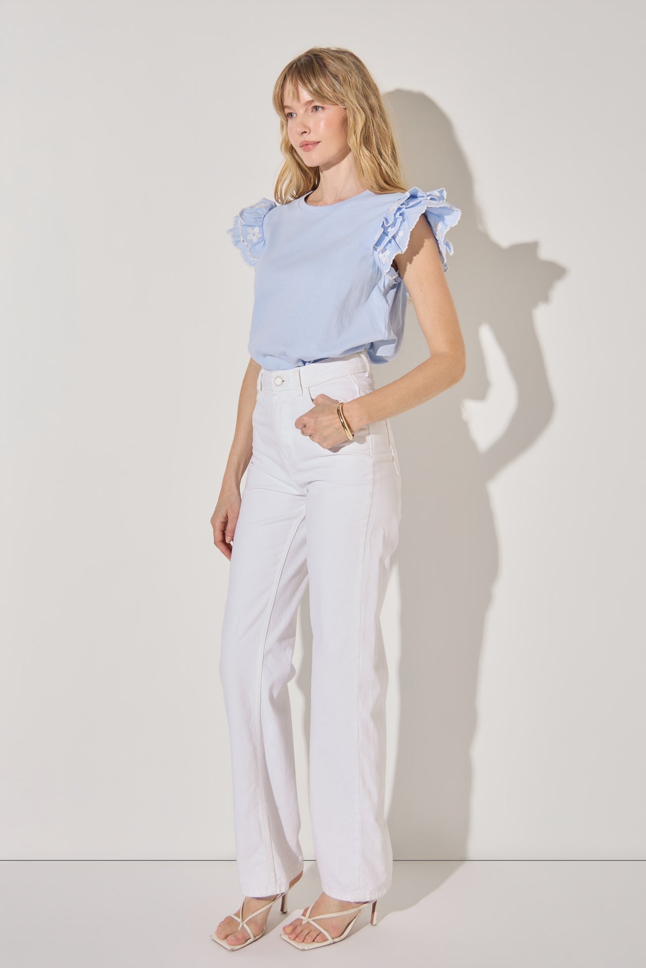 LA'VEN - Flower Embroidered Ruffle Top - TOPS available at Objectrare