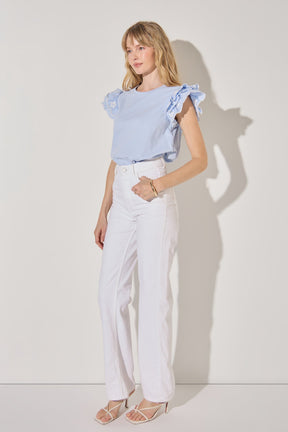 LA'VEN - Flower Embroidered Ruffle Top - TOPS available at Objectrare