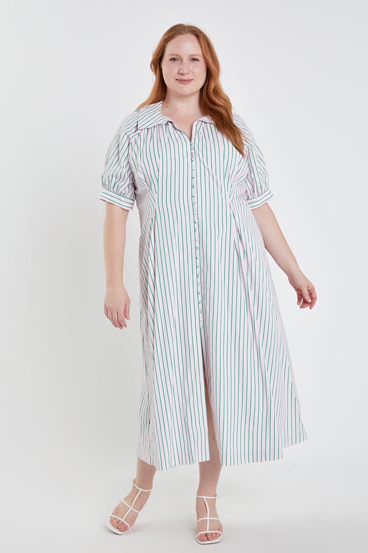 ENGLISH FACTORY - Plus Size Stripe Shirt Midi Dress - DRESSES available at Objectrare