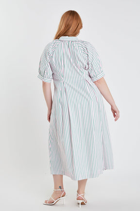 ENGLISH FACTORY - Plus Size Stripe Shirt Midi Dress - DRESSES available at Objectrare