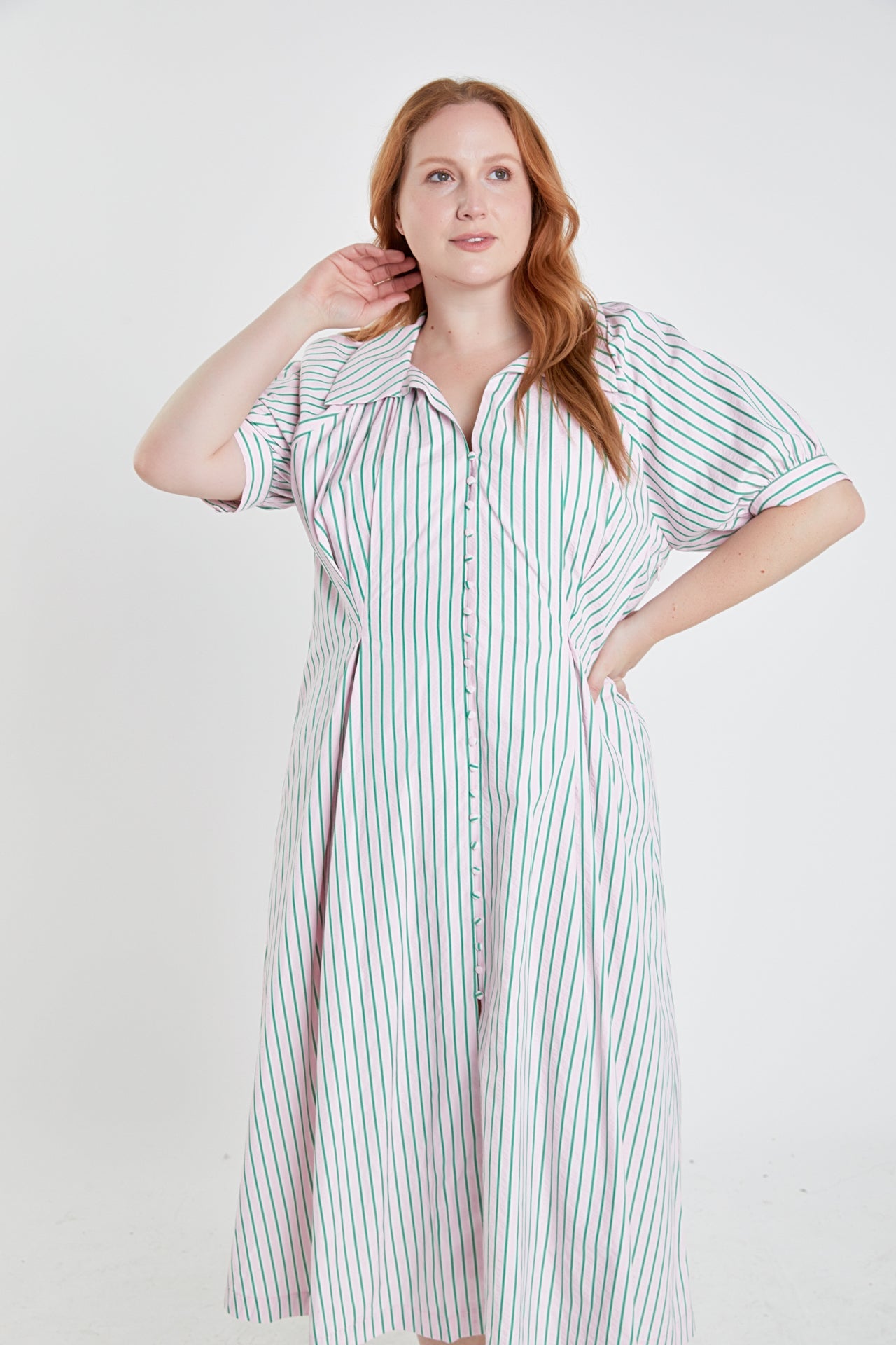ENGLISH FACTORY - Plus Size Stripe Shirt Midi Dress - DRESSES available at Objectrare