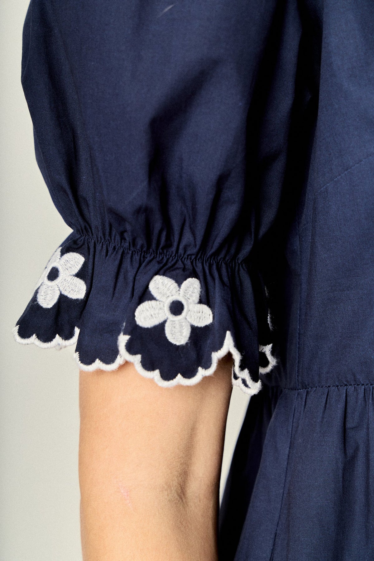 ENGLISH FACTORY - Scallop Embroidered Puff Sleeve Midi Dress - DRESSES available at Objectrare