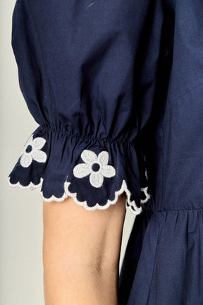 ENGLISH FACTORY - Scallop Embroidered Puff Sleeve Midi Dress - DRESSES available at Objectrare