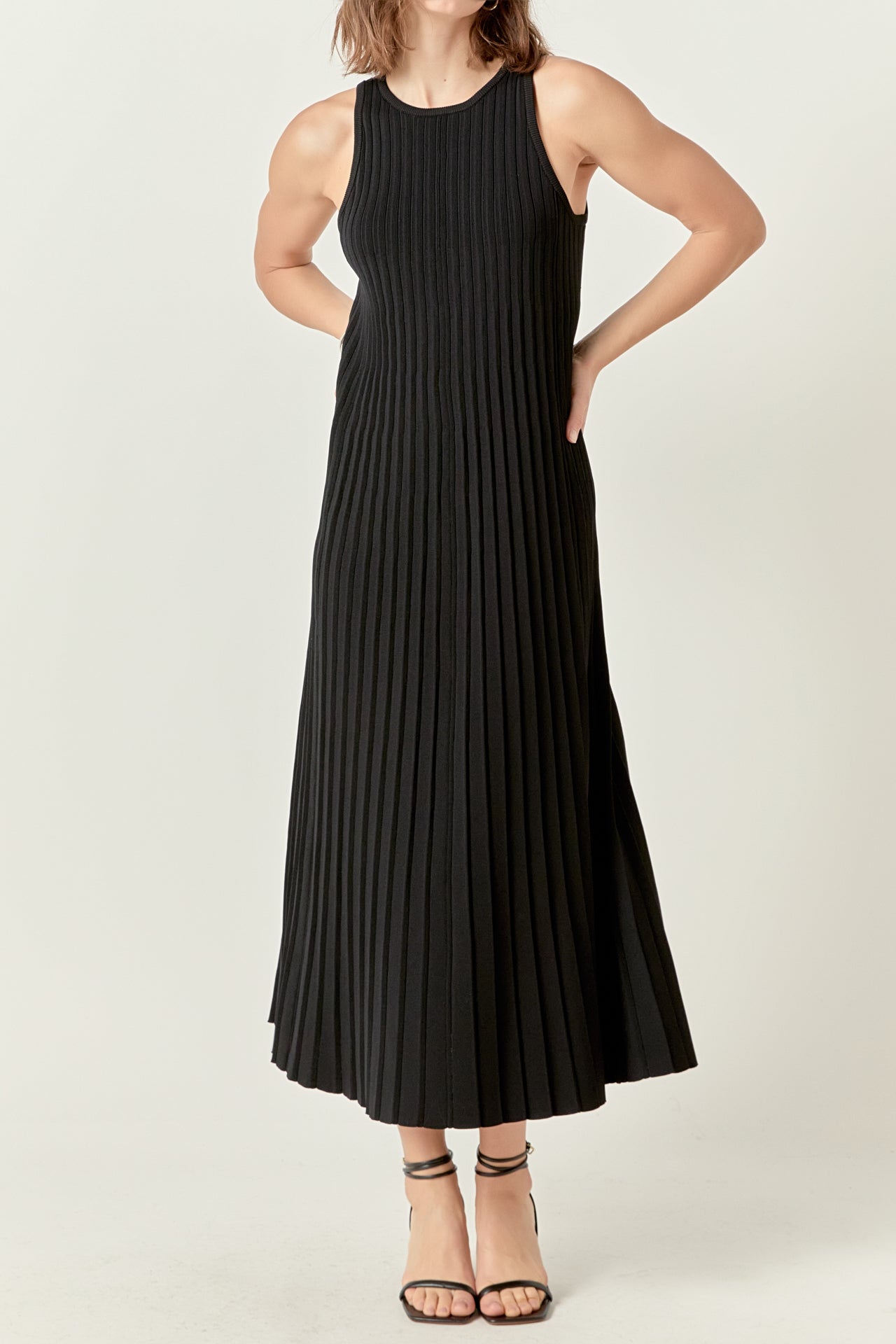 Pleated A-line Knit Midi Dress