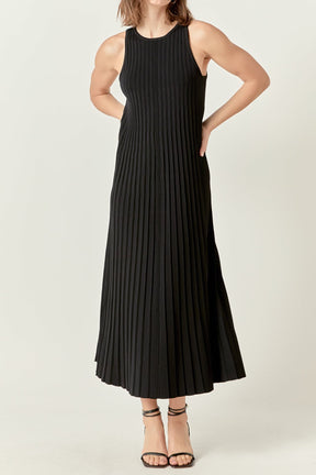Pleated A-line Knit Midi Dress