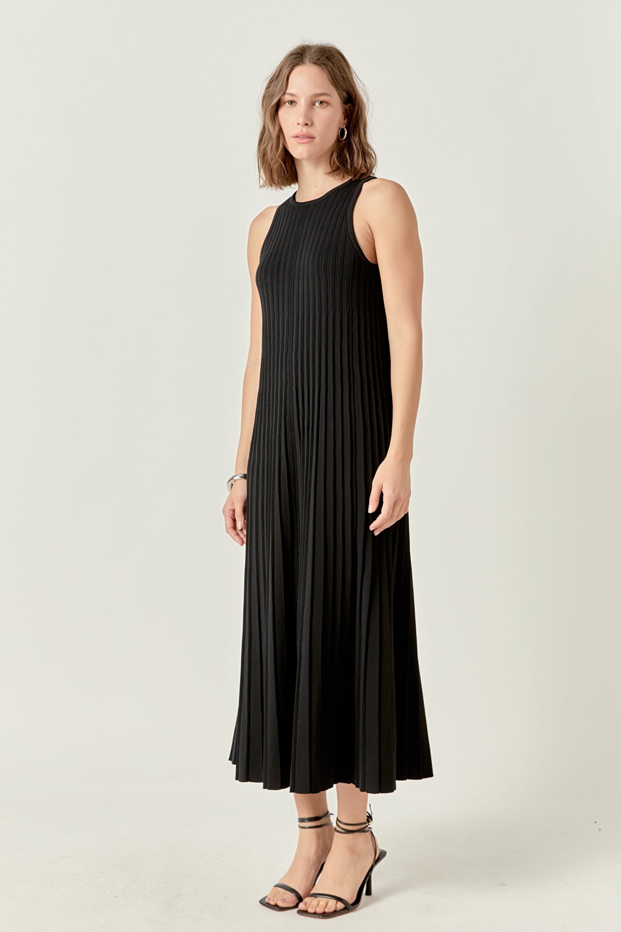 Pleated A-line Knit Midi Dress