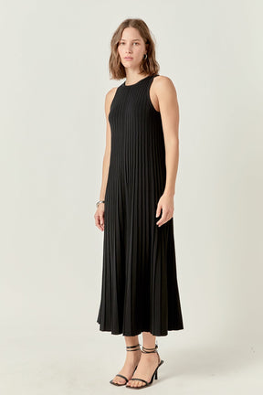 Pleated A-line Knit Midi Dress