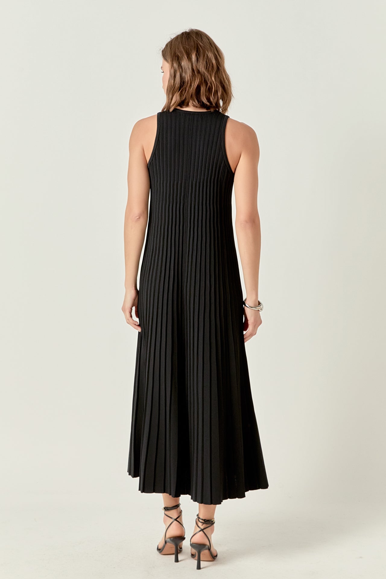 Pleated A-line Knit Midi Dress