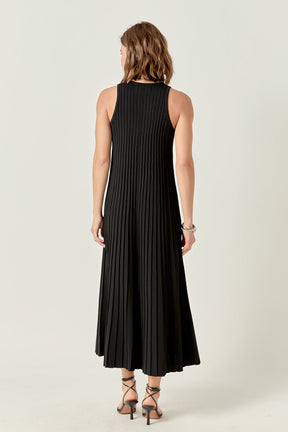 Pleated A-line Knit Midi Dress