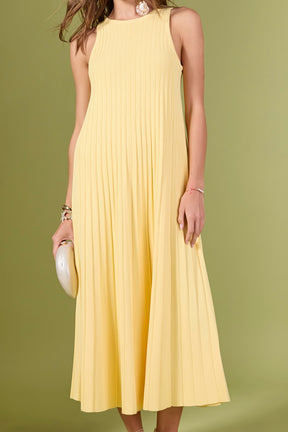 Pleated A-line Knit Midi Dress