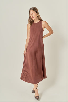 Pleated A-line Knit Midi Dress
