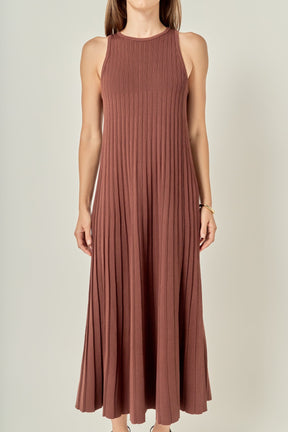Pleated A-line Knit Midi Dress