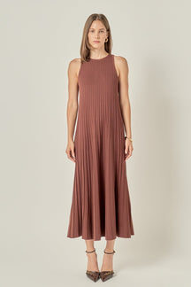 Pleated A-line Knit Midi Dress