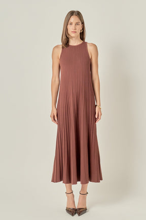 Pleated A-line Knit Midi Dress
