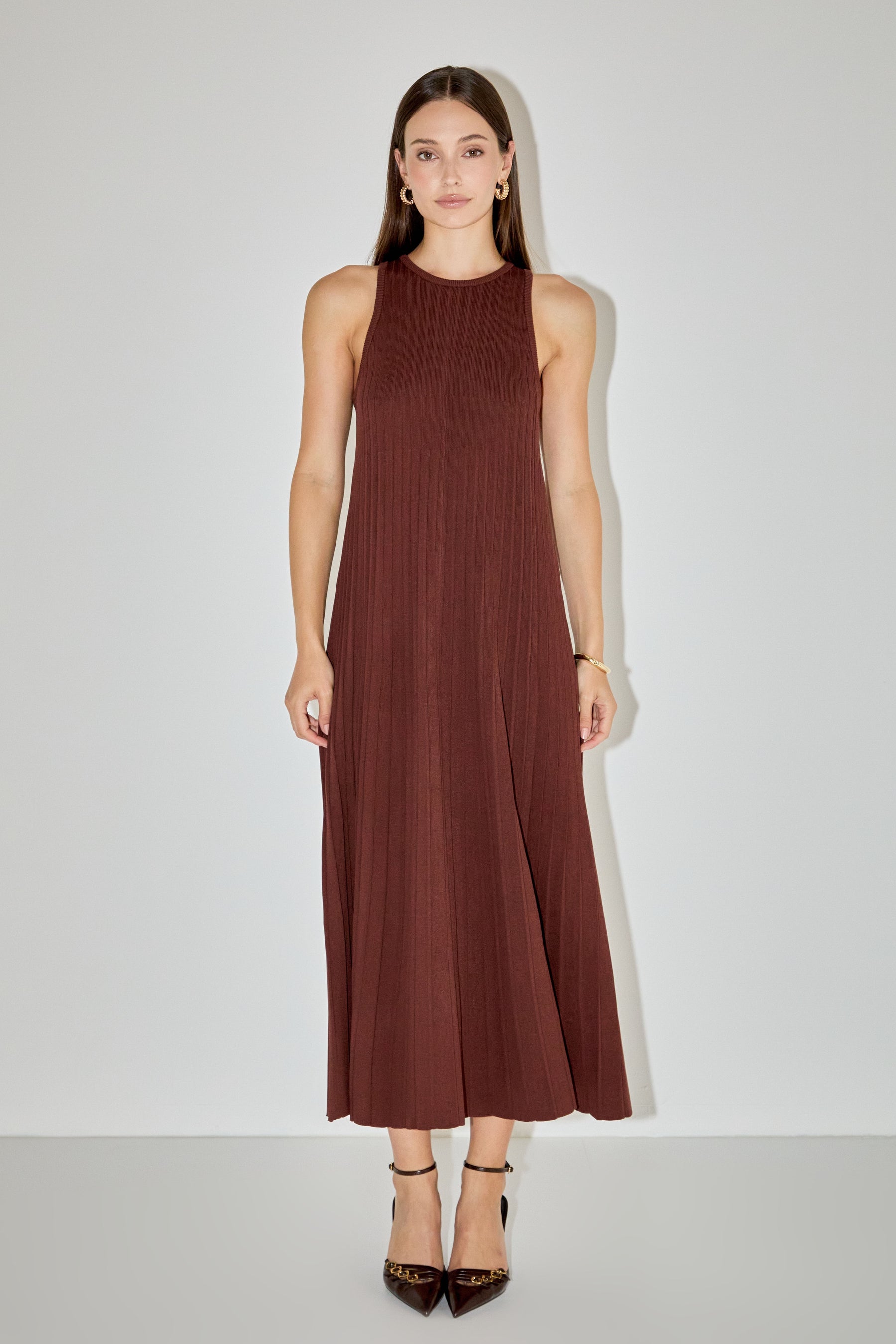 ENGLISH FACTORY - Pleated A-line Knit Midi Dress - DRESSES available at Objectrare