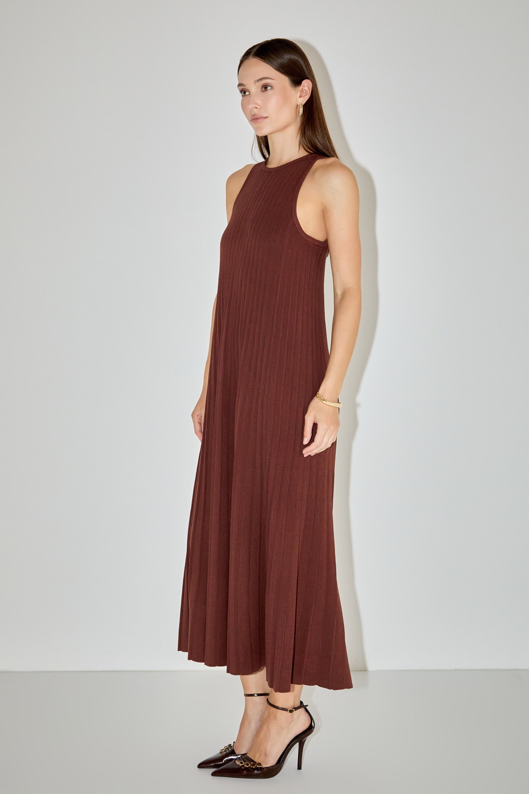 ENGLISH FACTORY - Pleated A-line Knit Midi Dress - DRESSES available at Objectrare