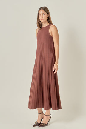 Pleated A-line Knit Midi Dress