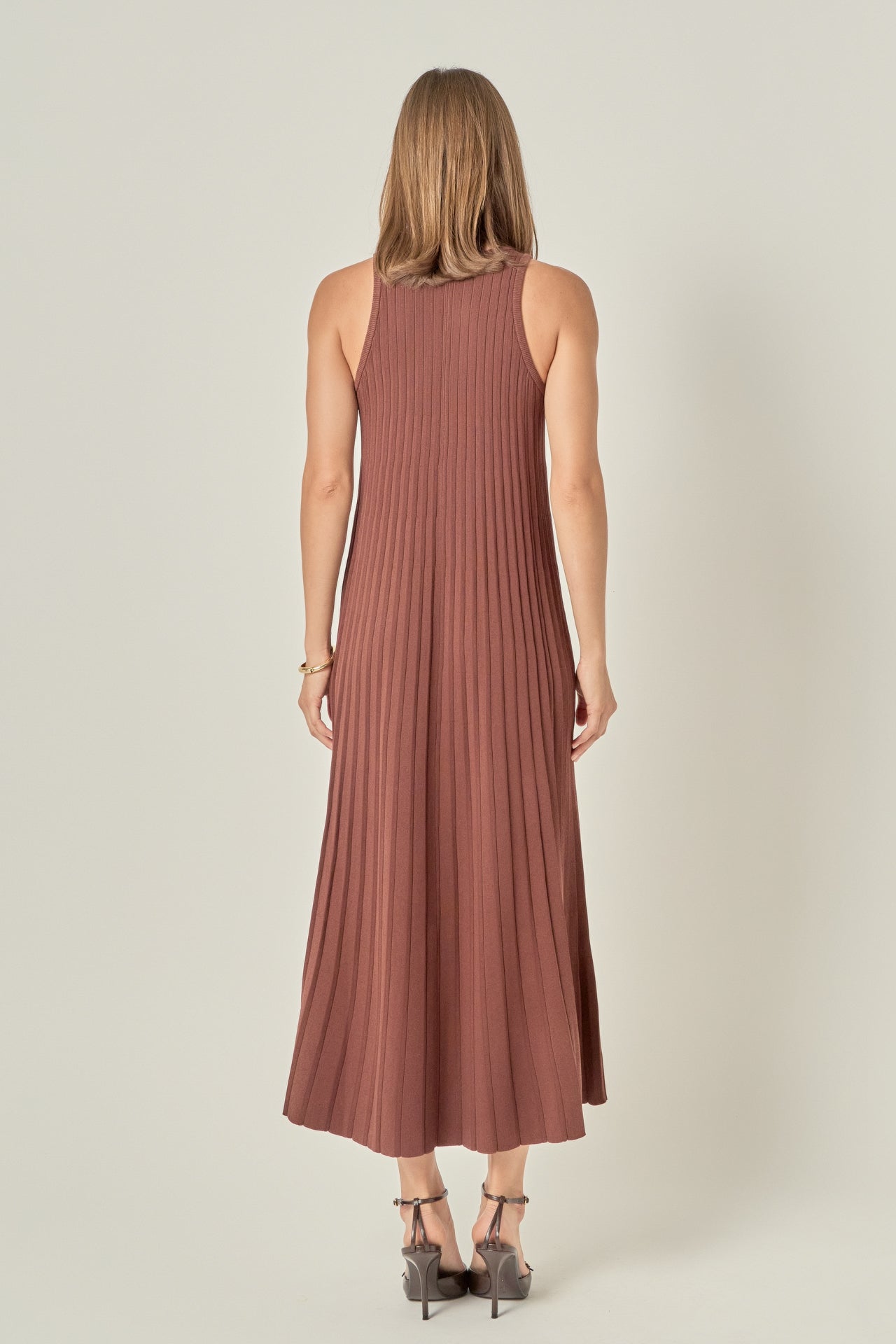 Pleated A-line Knit Midi Dress