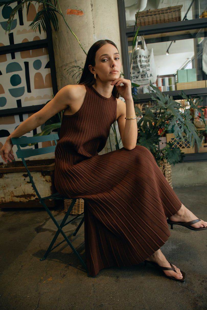 ENGLISH FACTORY - Pleated A-line Knit Midi Dress - DRESSES available at Objectrare