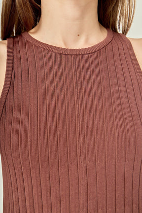 Pleated A-line Knit Midi Dress