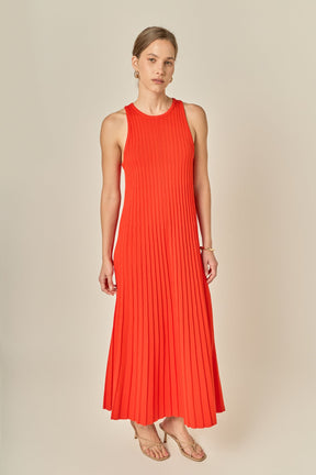 Pleated A-line Knit Midi Dress