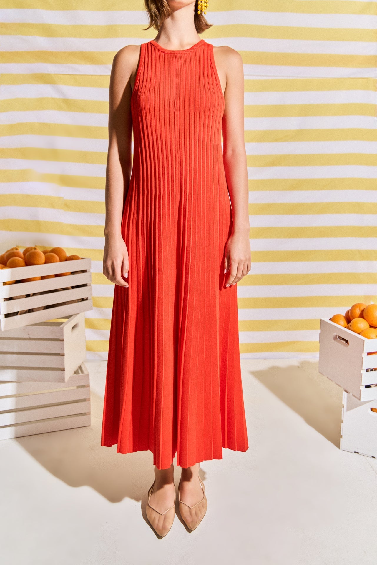 ENGLISH FACTORY - Pleated A-line Knit Midi Dress - DRESSES available at Objectrare
