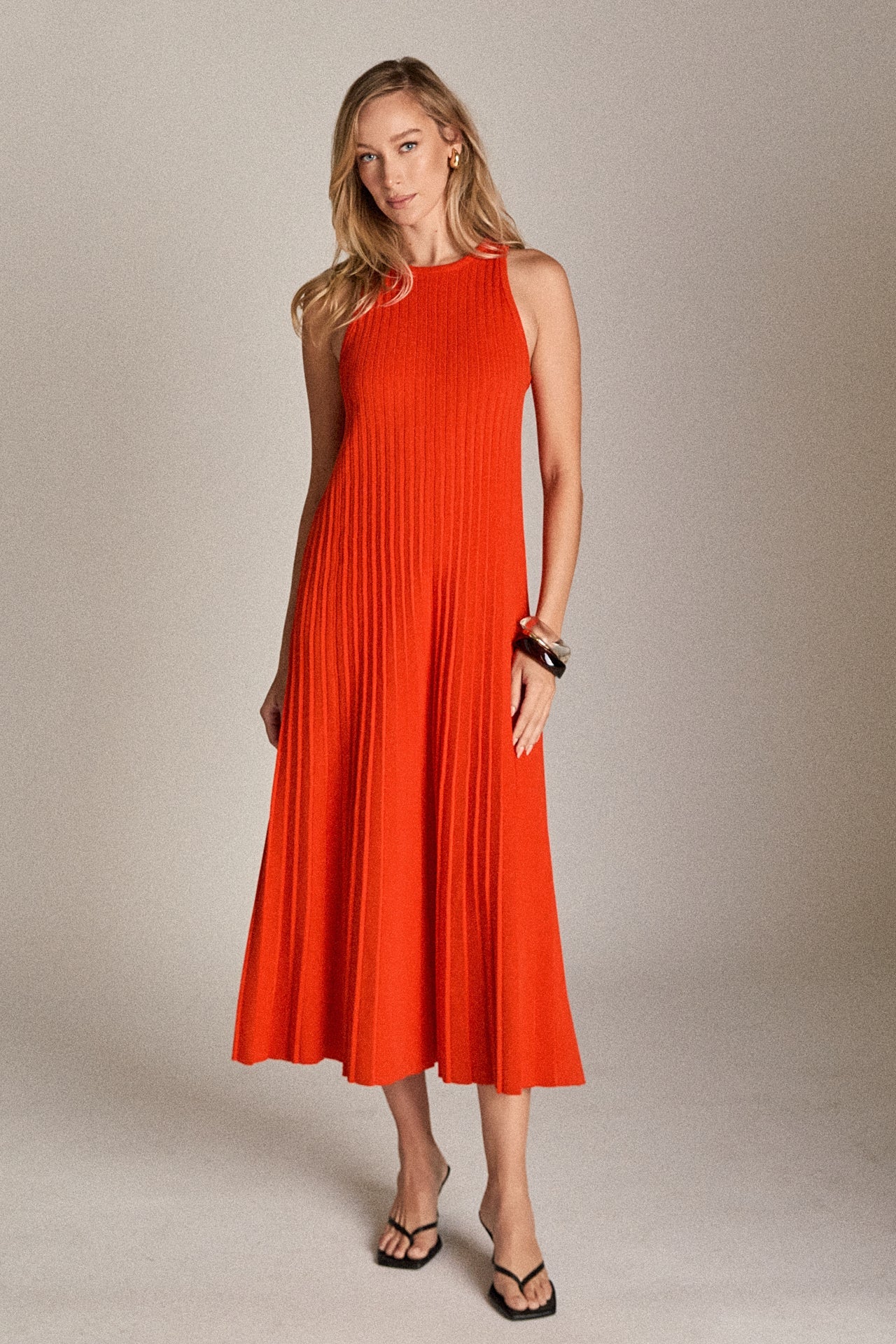 ENGLISH FACTORY - Pleated A-line Knit Midi Dress - DRESSES available at Objectrare