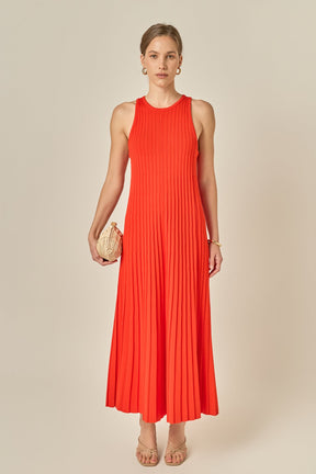 Pleated A-line Knit Midi Dress
