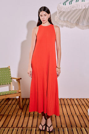 Pleated A-line Knit Midi Dress