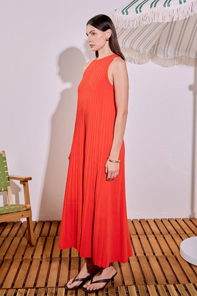 Pleated A-line Knit Midi Dress