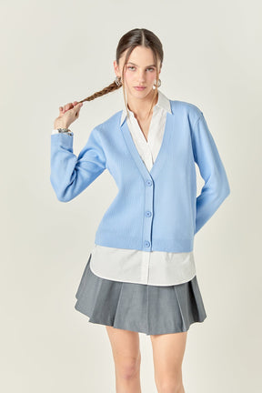 ENGLISH FACTORY - Layered Look Mixed Media V-Neck Cardigan - SWEATERS & KNITS available at Objectrare